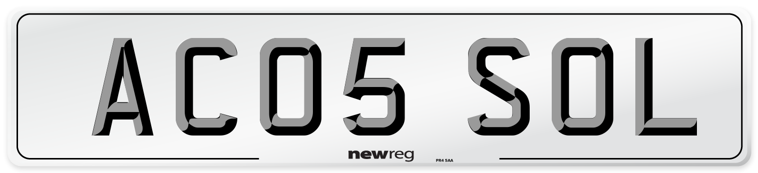 AC05 SOL Number Plate from New Reg